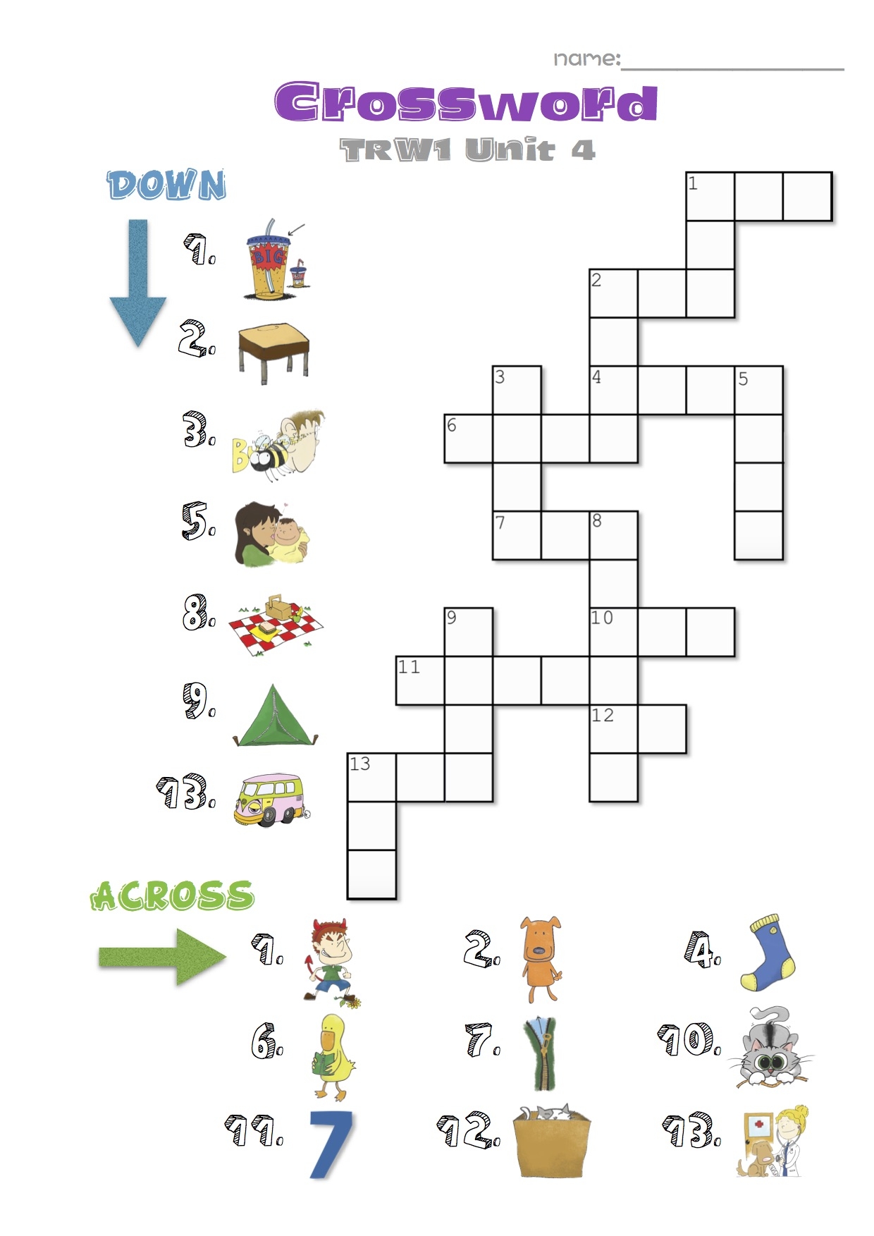 Think Read Write 1 Crossword Unit 4 ELF Learning
