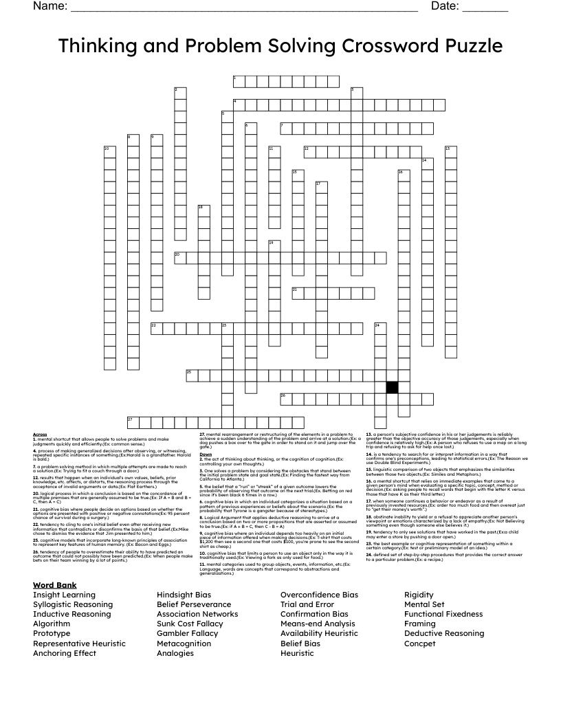 Thinking And Problem Solving Crossword Puzzle WordMint Thinking And Problem Solving Crossword Puzzle WordMint