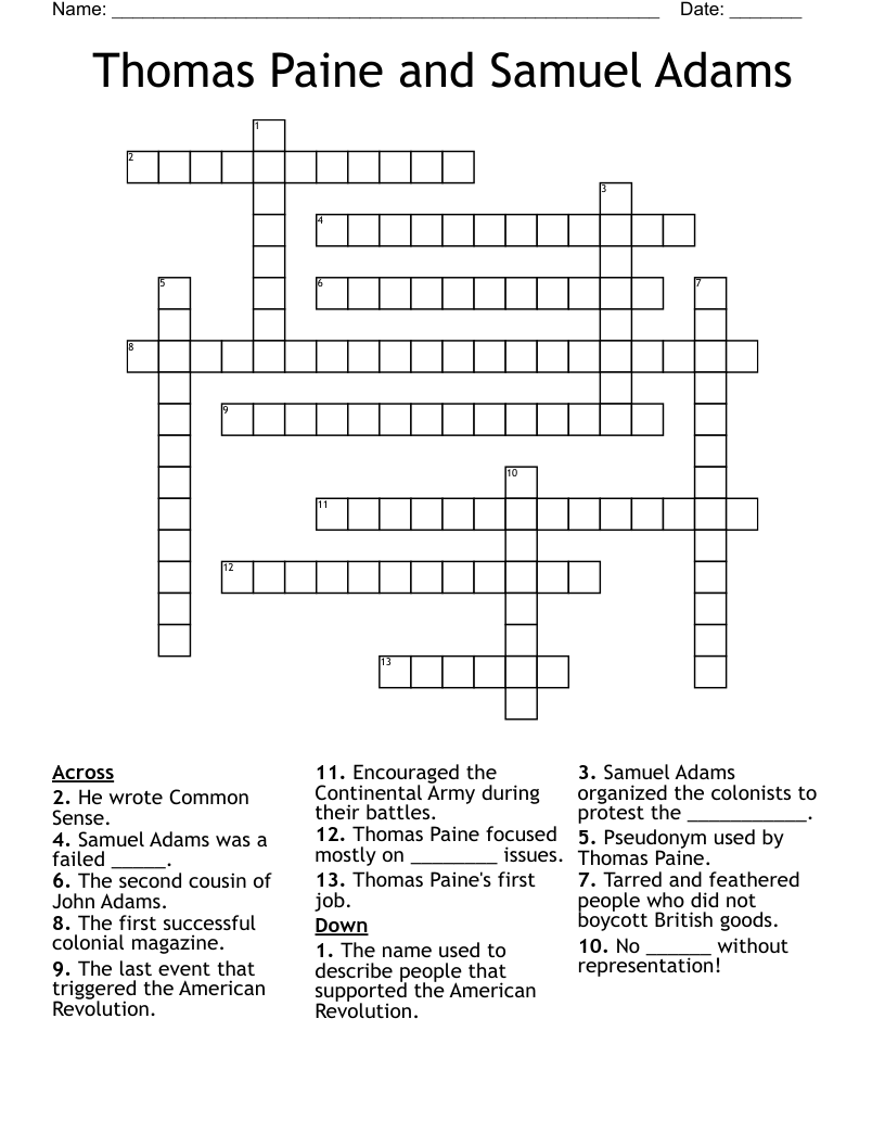 Thomas Paine And Samuel Adams Crossword WordMint Thomas Paine And Samuel Adams Crossword WordMint