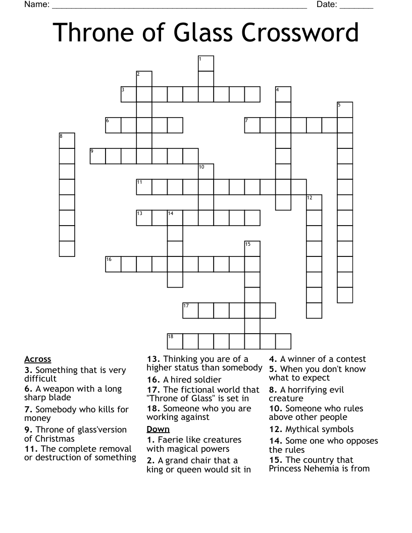 Throne Of Glass Crossword WordMint