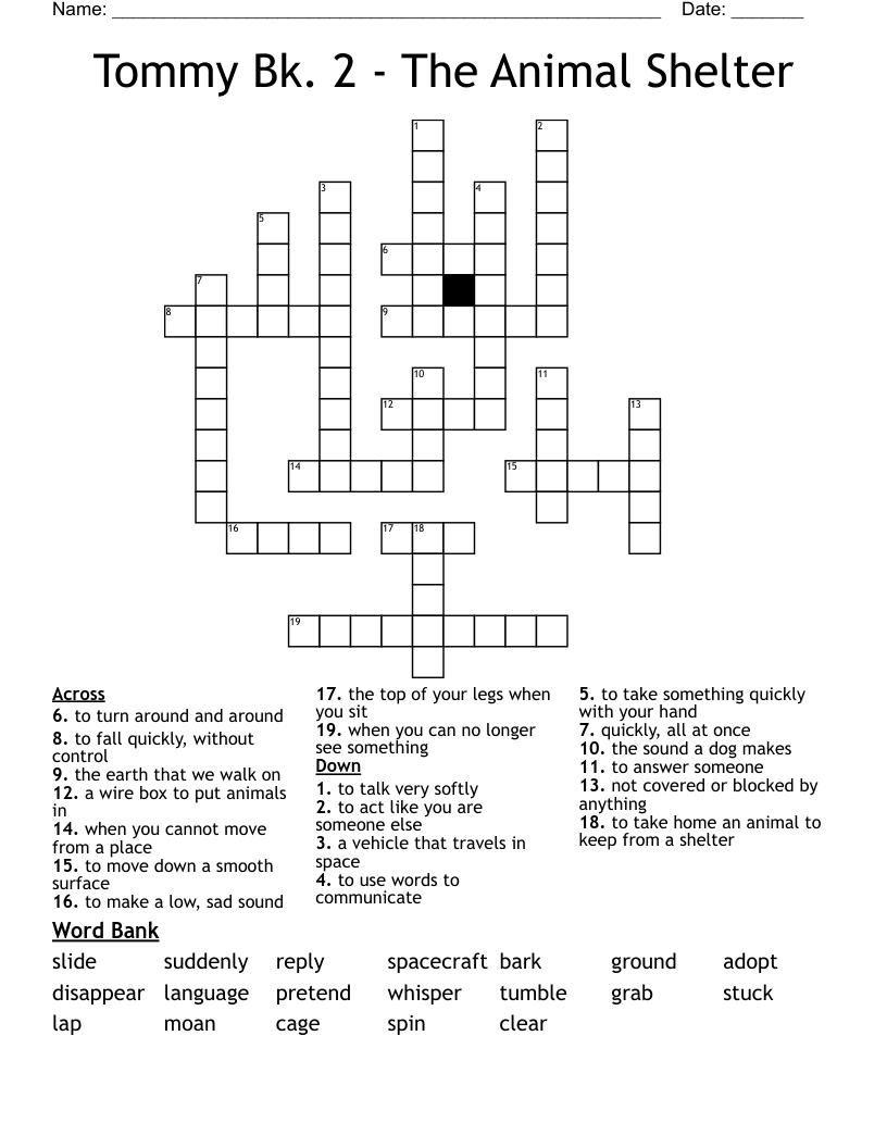 Tommy Bk 2 The Animal Shelter Crossword WordMint Tommy Bk 2 The Animal Shelter Crossword WordMint