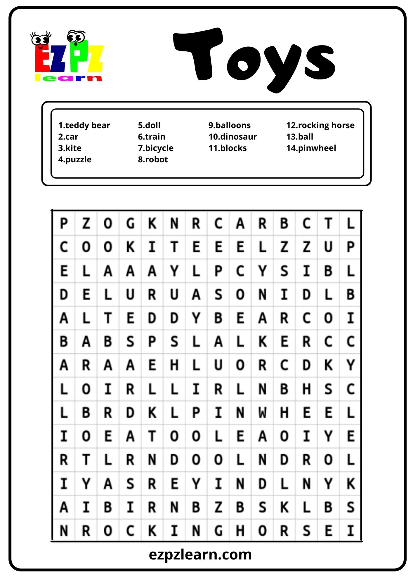Toys Word Search Ezpzlearn