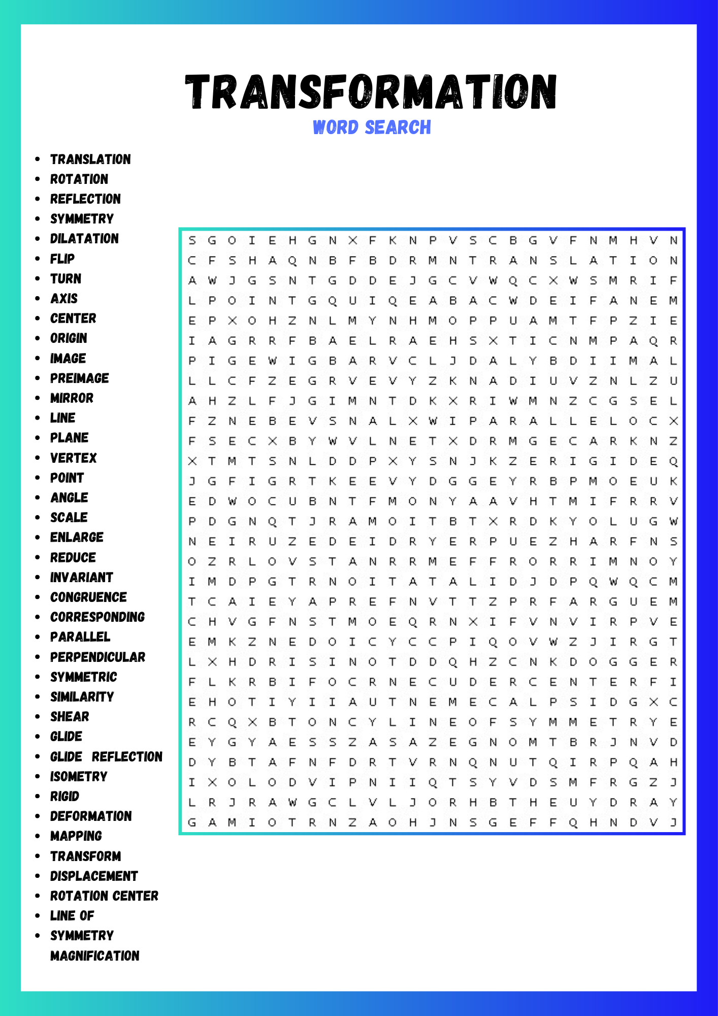TRANSFORMATION WORD SEARCH PUZZLE WORKSHEET ACTIVITIES Made By Teachers