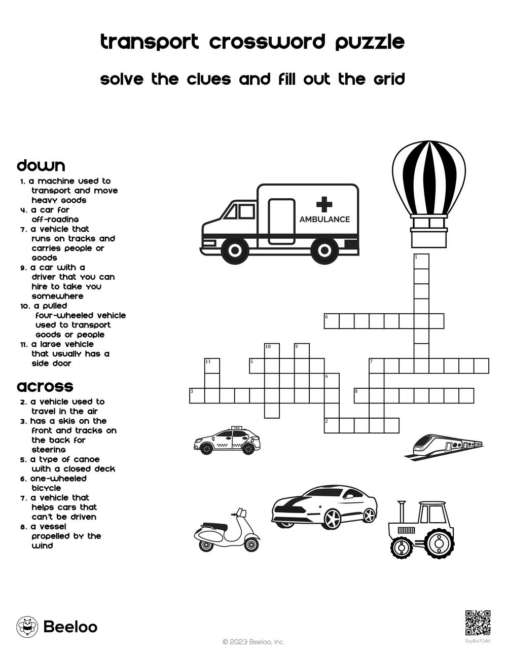 Transport Crossword Puzzle Beeloo Printable Crafts And 