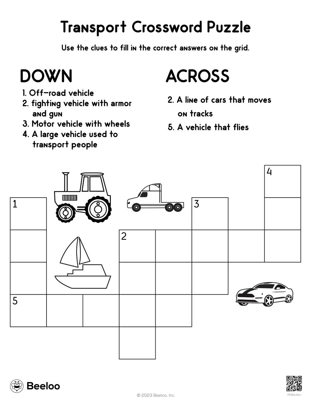 Transport Crossword Puzzle Beeloo Printable Crafts And 