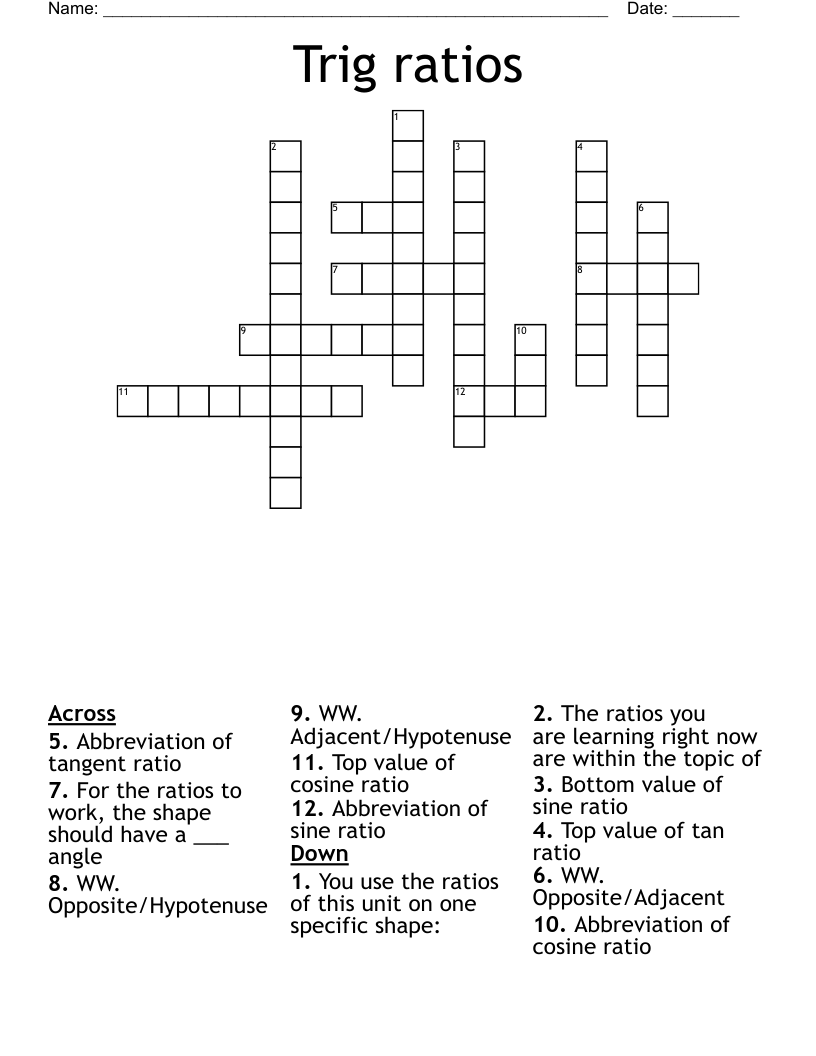 Trig Ratios Crossword WordMint