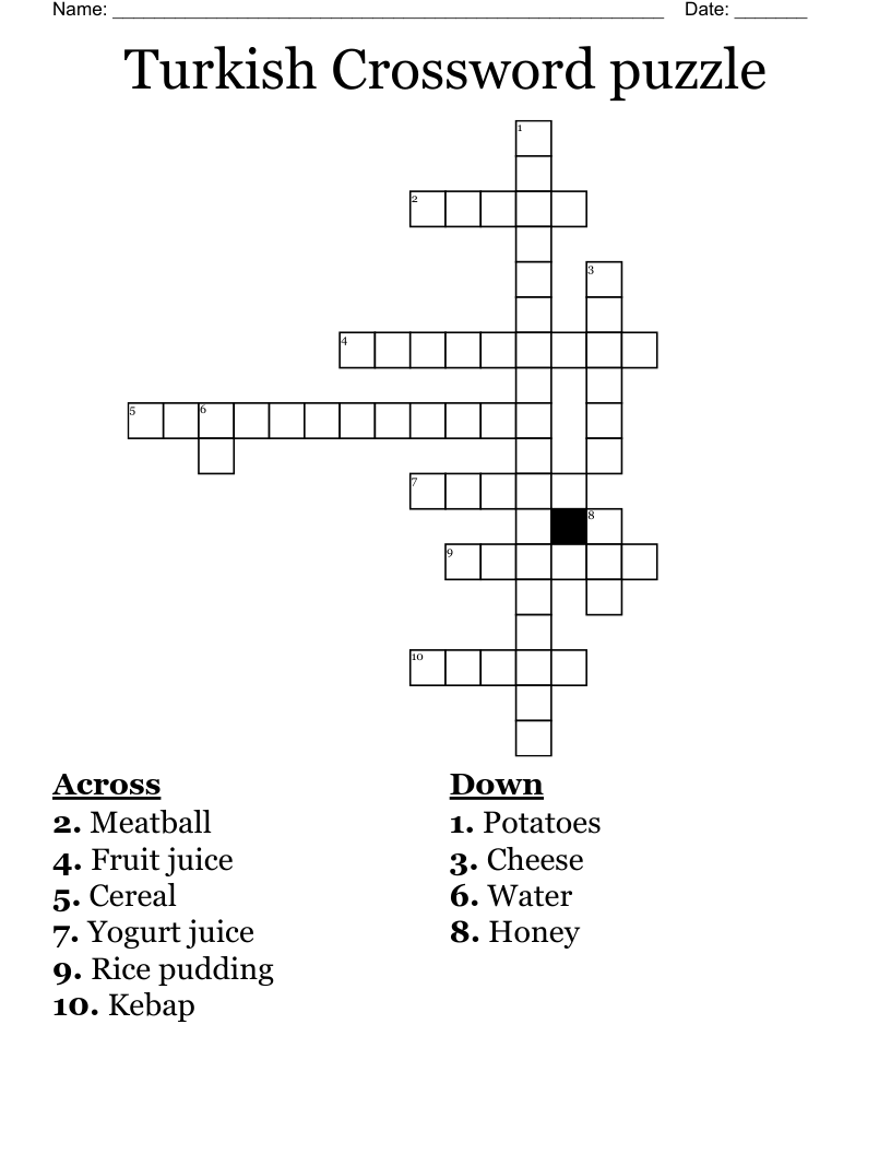 Turkish Crossword Puzzle WordMint Turkish Crossword Puzzle WordMint