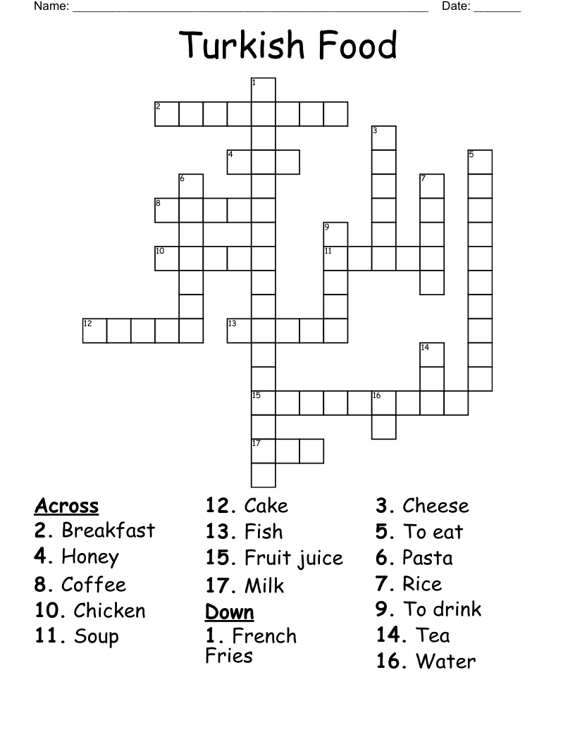 Turkish Food Crossword WordMint Turkish Food Crossword WordMint