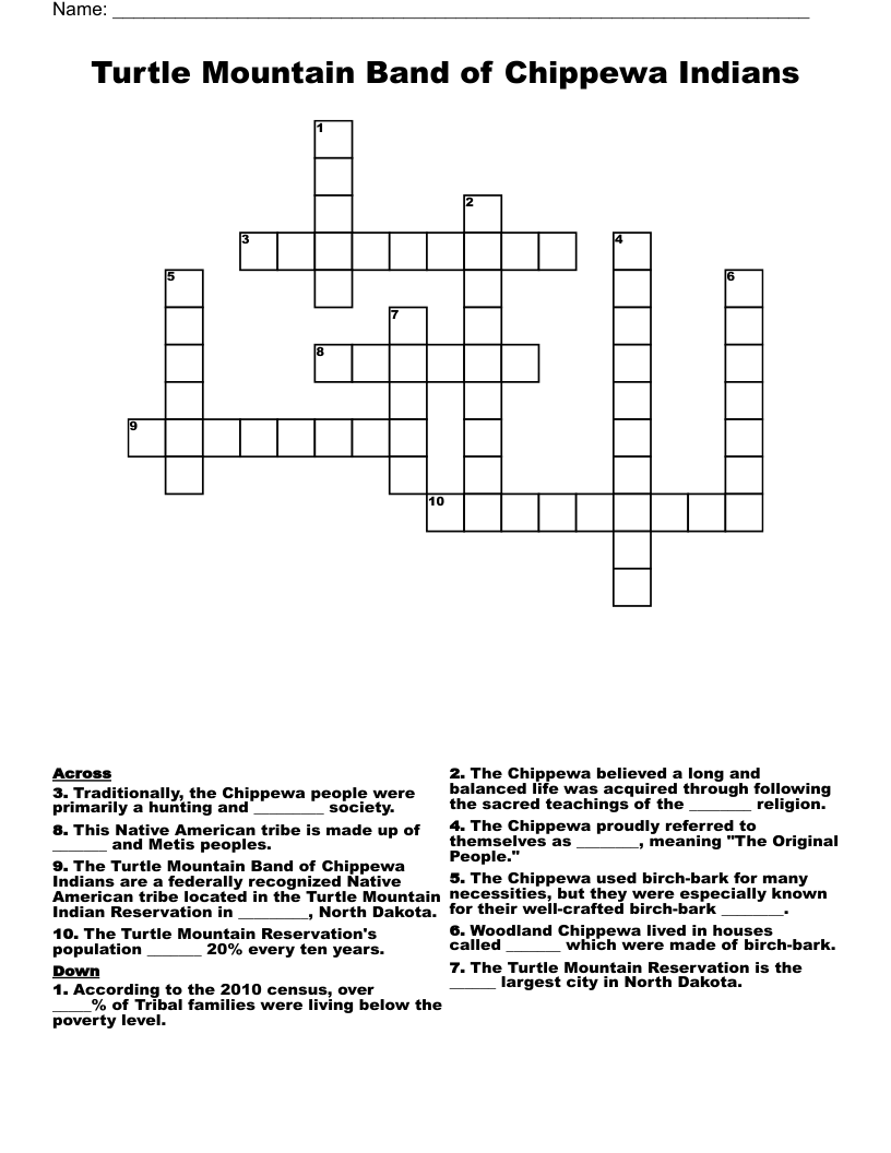 Turtle Mountain Band Of Chippewa Indians Crossword WordMint Turtle Mountain Band Of Chippewa Indians Crossword WordMint