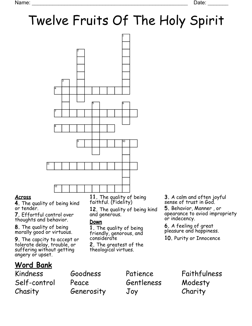 Twelve Fruits Of The Holy Spirit Crossword WordMint Twelve Fruits Of The Holy Spirit Crossword WordMint