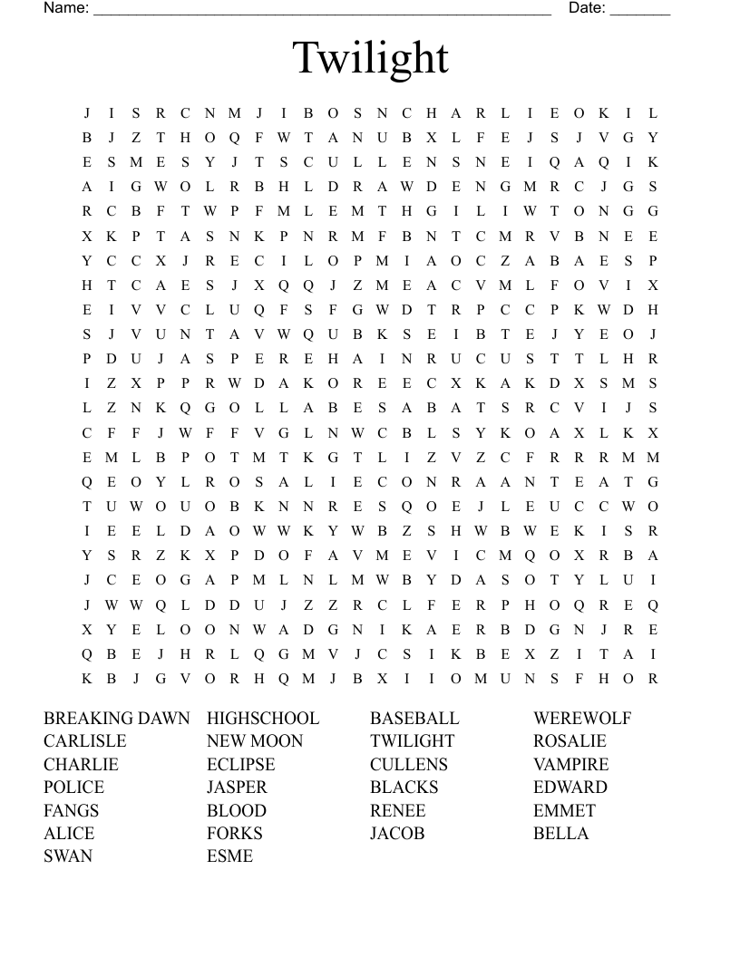 Twilight Crossword WordMint Twilight Crossword WordMint