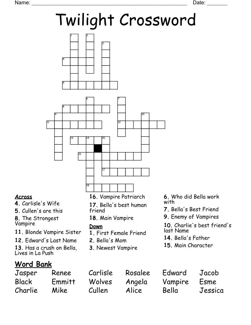 Twilight Crossword WordMint Twilight Crossword WordMint