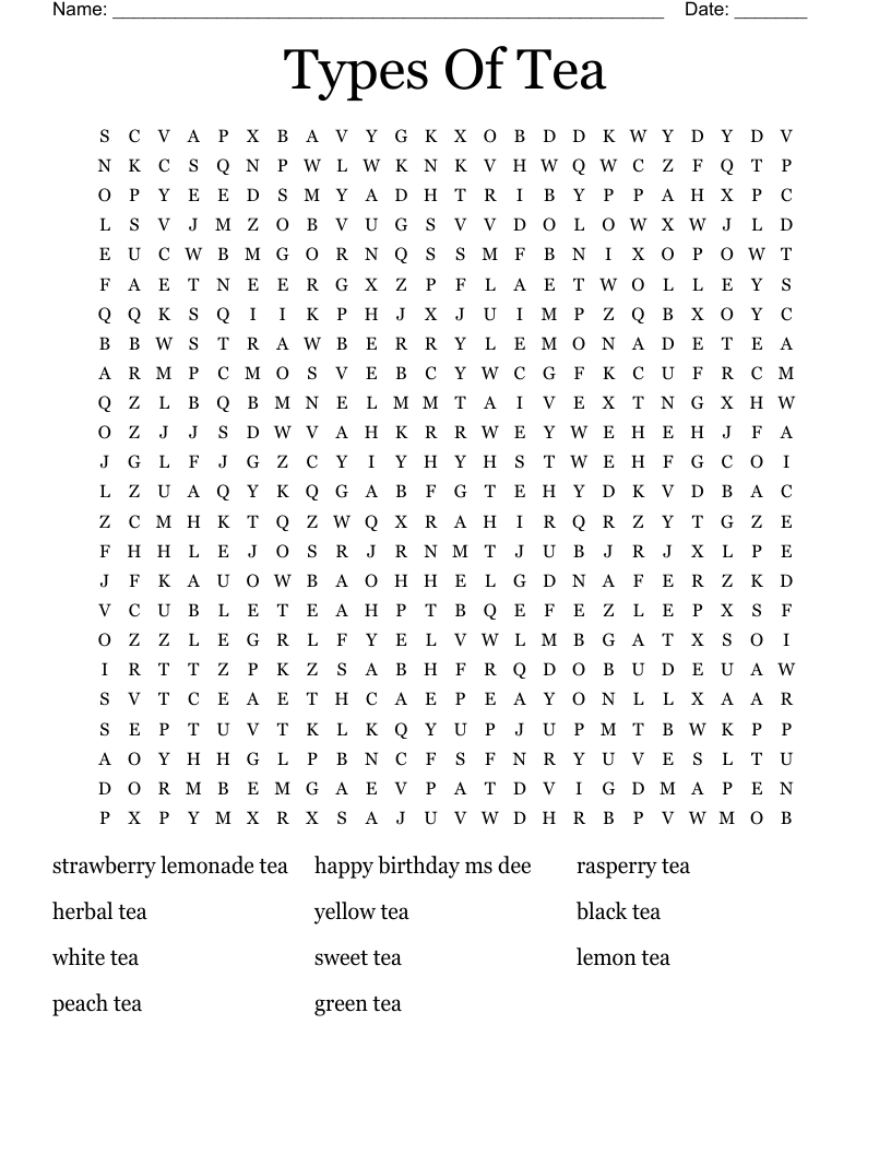 Types Of Tea Word Search WordMint Types Of Tea Word Search WordMint