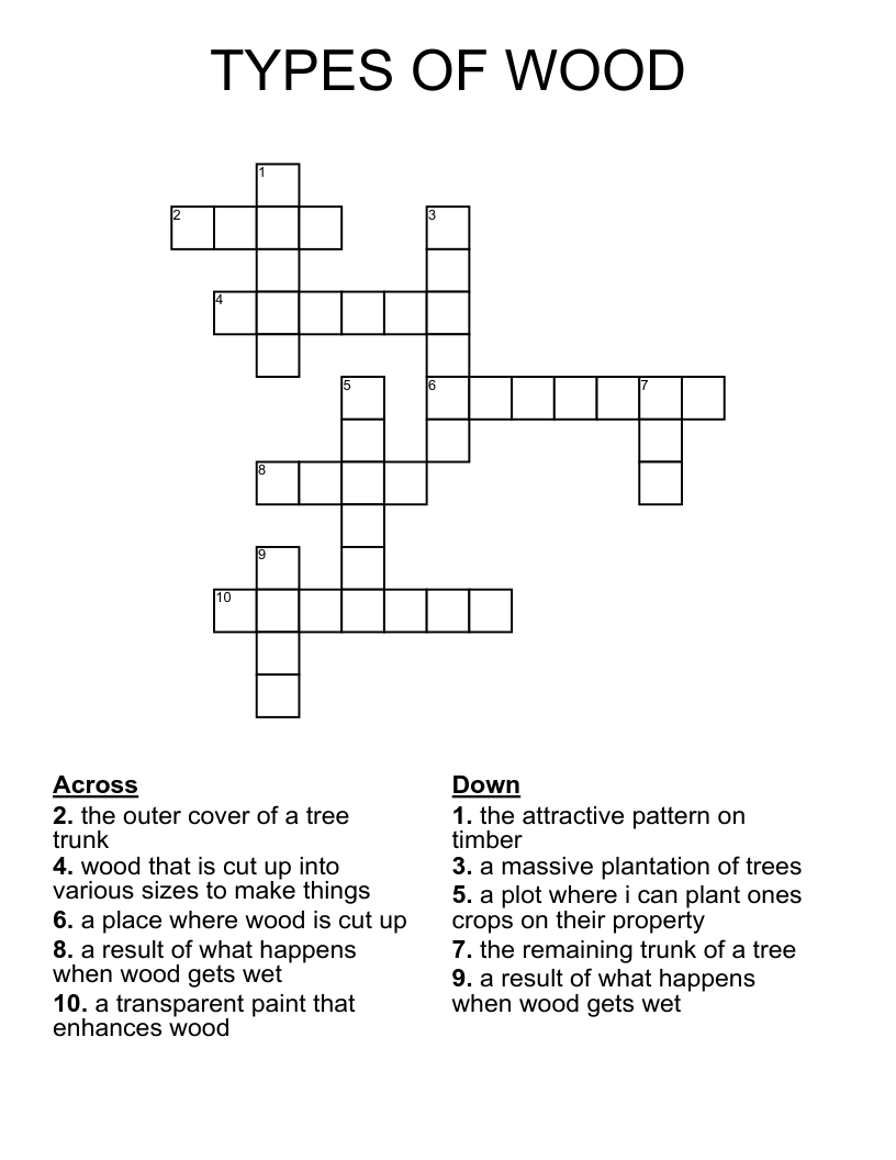 TYPES OF WOOD Crossword WordMint