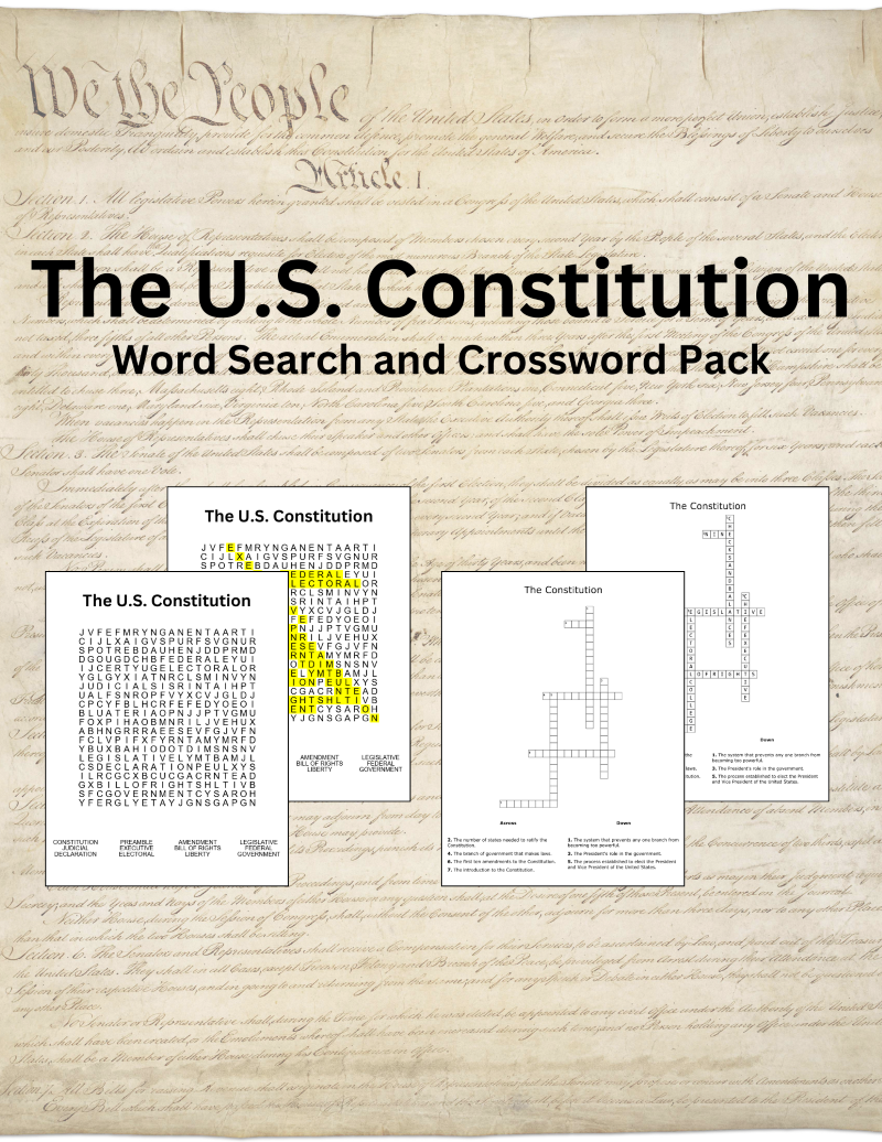 U S Constitution Printable Word Search And Crossword Puzzle Pack Classful