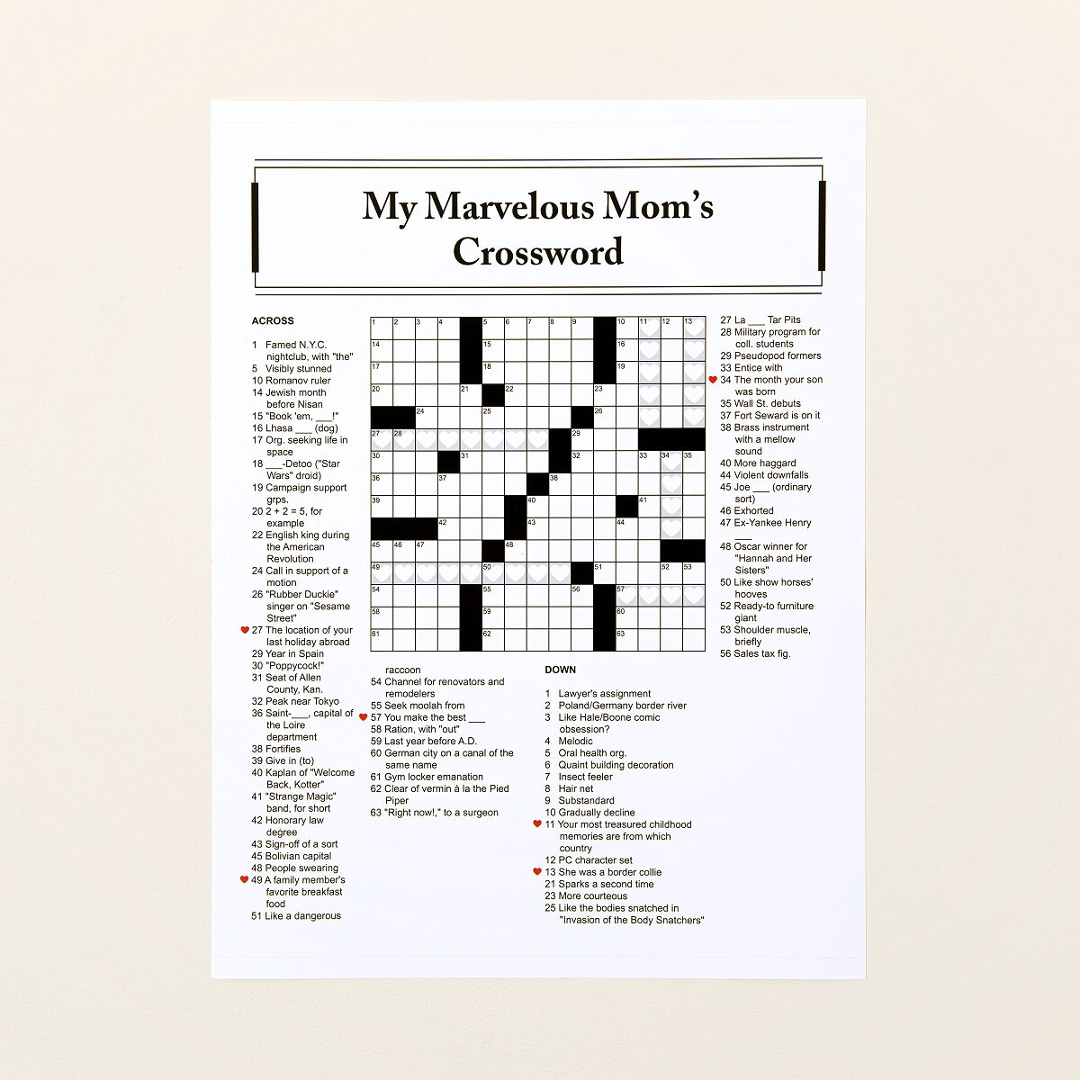 Printable Customized Crossword Puzzle