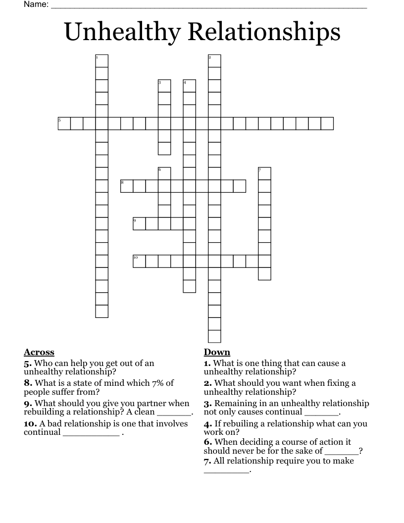 Unhealthy Relationships Crossword WordMint