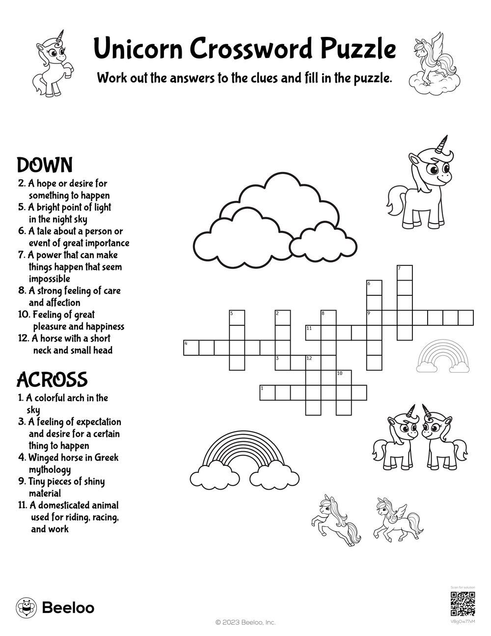 Unicorn Crossword Puzzle Beeloo Printable Crafts And Activities Unicorn Crossword Puzzle Beeloo Printable Crafts And Activities