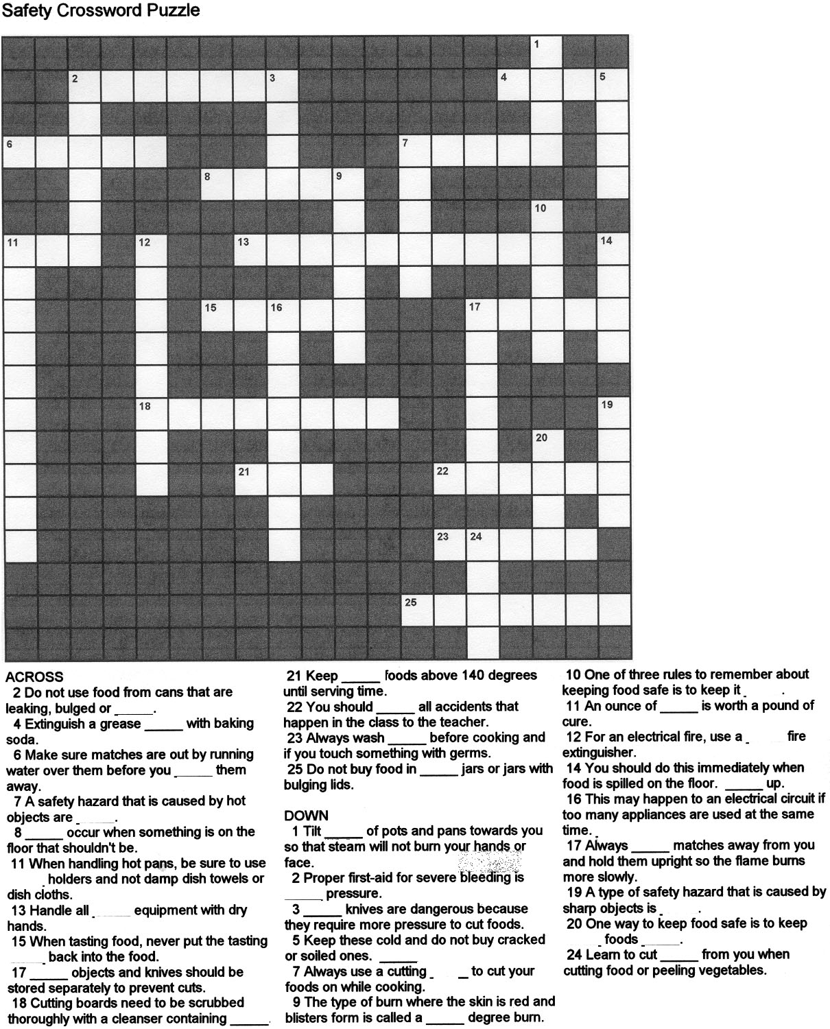 Food Safety Crossword Puzzle Food Safety Crossword Puzzle