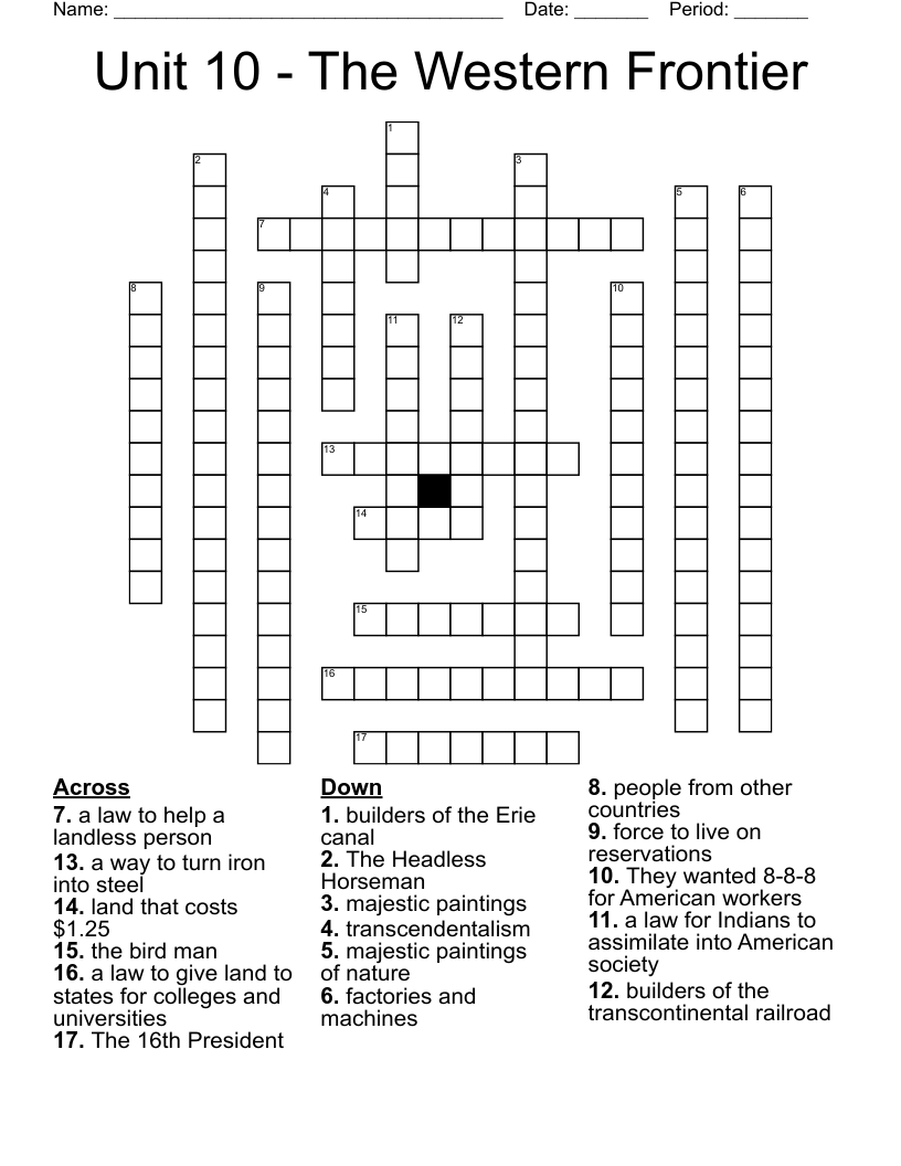 Unit 10 The Western Frontier Crossword WordMint
