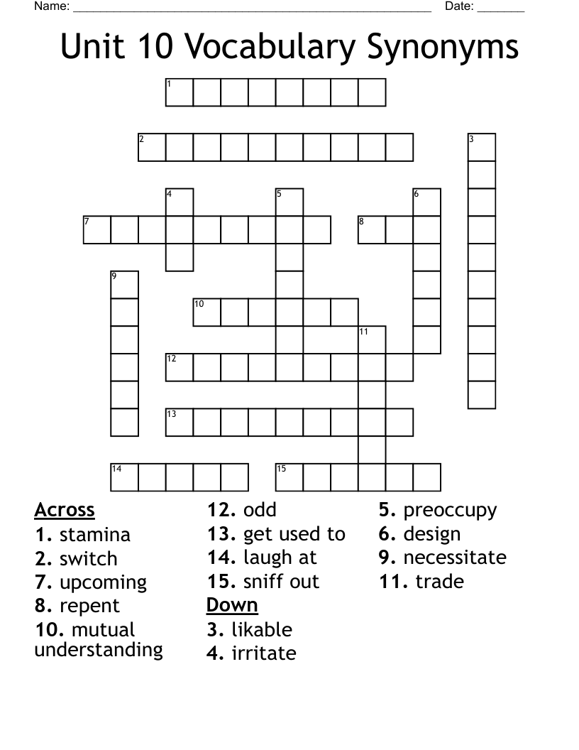 Unit 10 Vocabulary Synonyms Crossword WordMint Unit 10 Vocabulary Synonyms Crossword WordMint