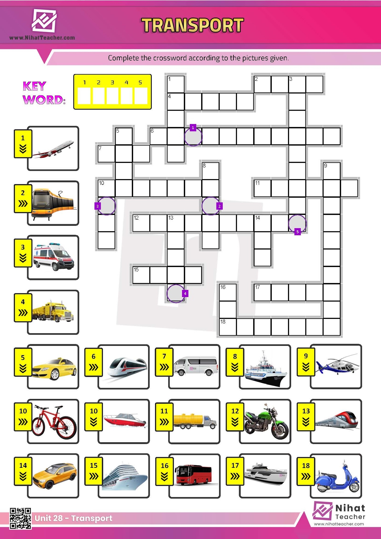 Unit 28 Transport Crossword Free English Learning And Teaching 
