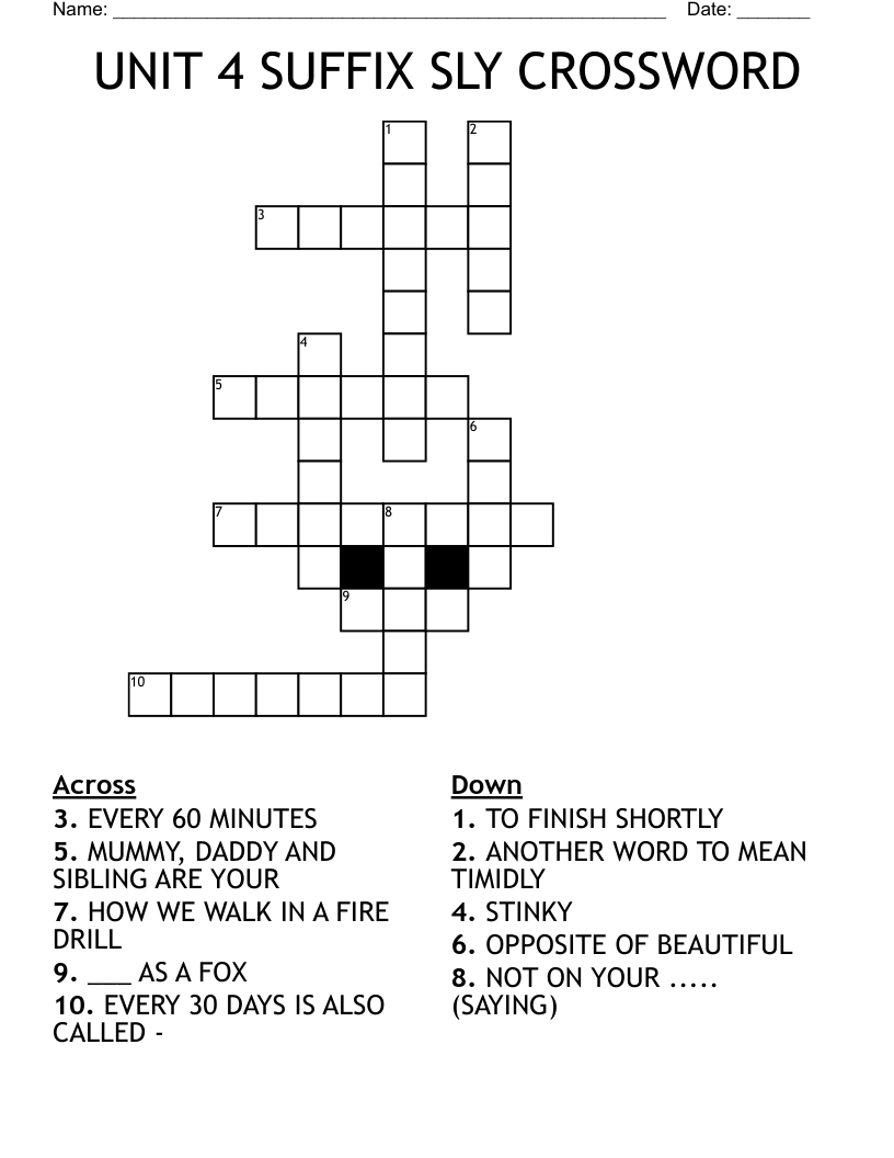 UNIT 4 SUFFIX SLY CROSSWORD WordMint