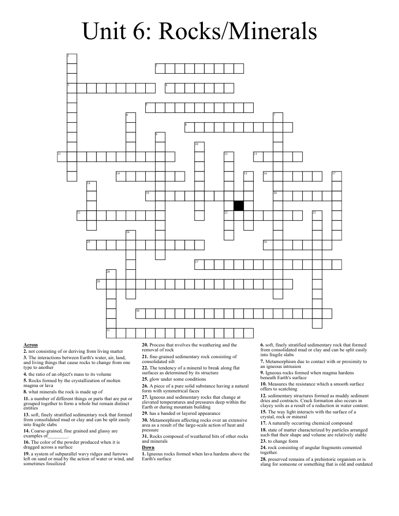 Unit 6 Rocks Minerals Crossword WordMint Unit 6 Rocks Minerals Crossword WordMint