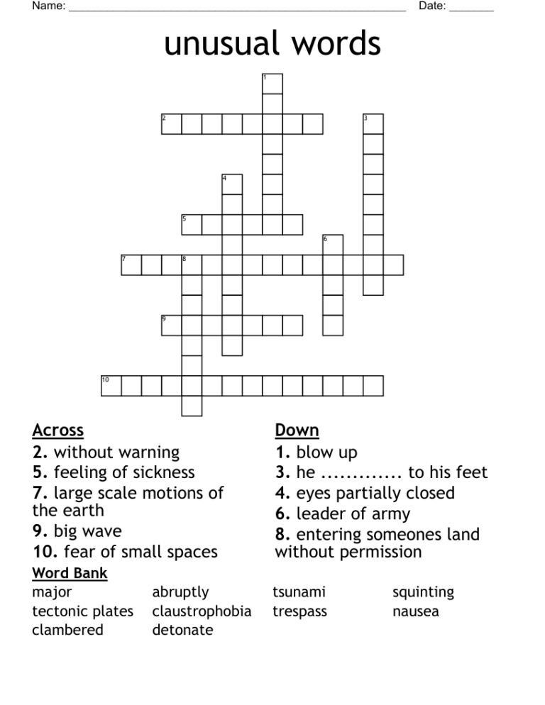 Unusual Words Crossword WordMint