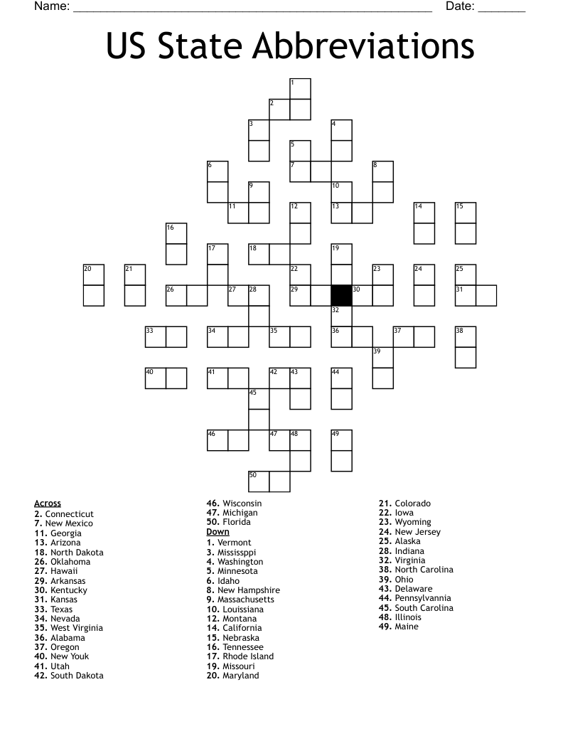 Crossword Puzzle Abbreviations