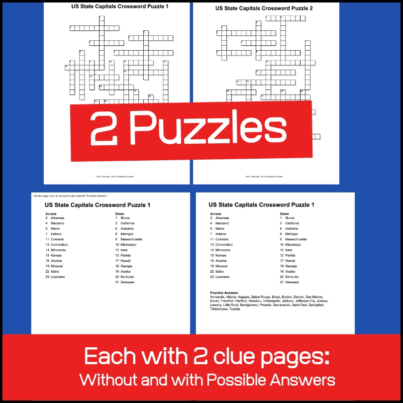 US State Capitals Crossword Puzzles My Teaching Library 