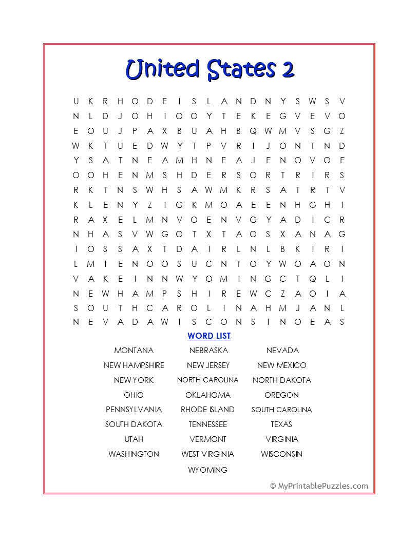 USA My Printable Puzzles