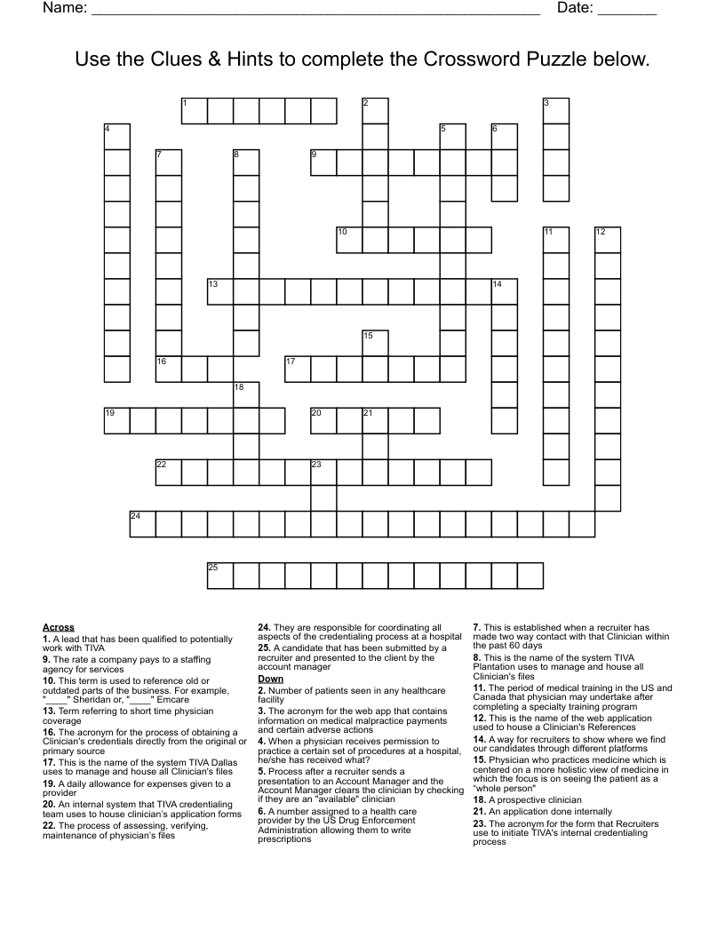 Use The Clues U0026 Hints To Complete The Crossword Puzzle Below 