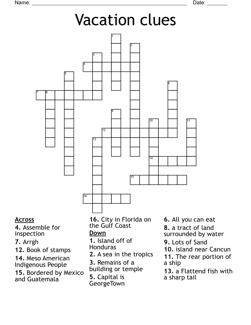 Vacation Clues Crossword WordMint