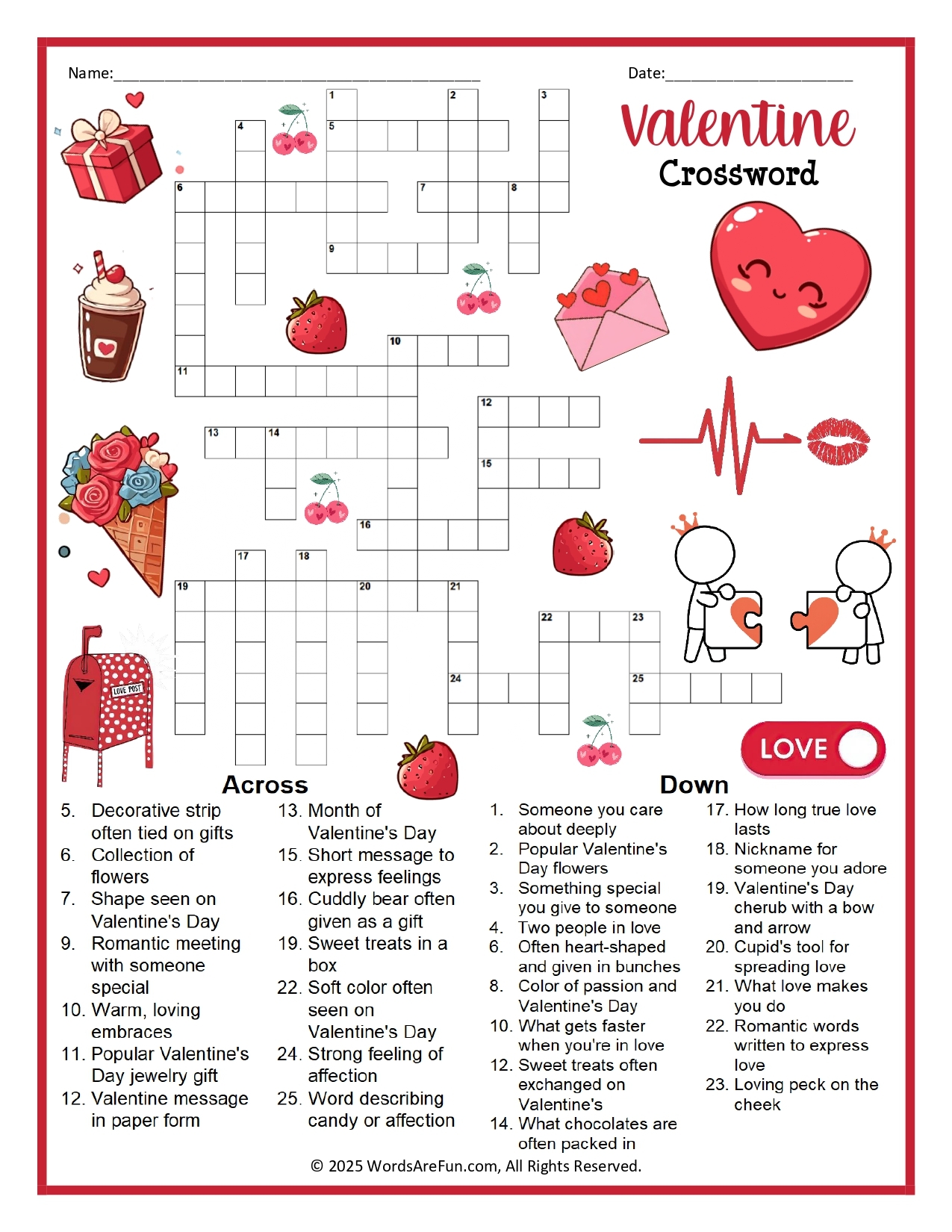 Free Valentine Crossword Puzzles Printable Free Valentine Crossword Puzzles Printable