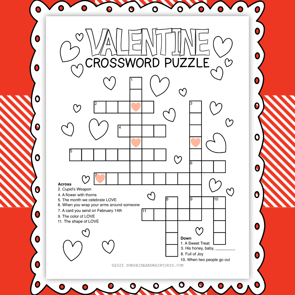 Valentine Crossword Puzzle Sunshine And Rainy Days