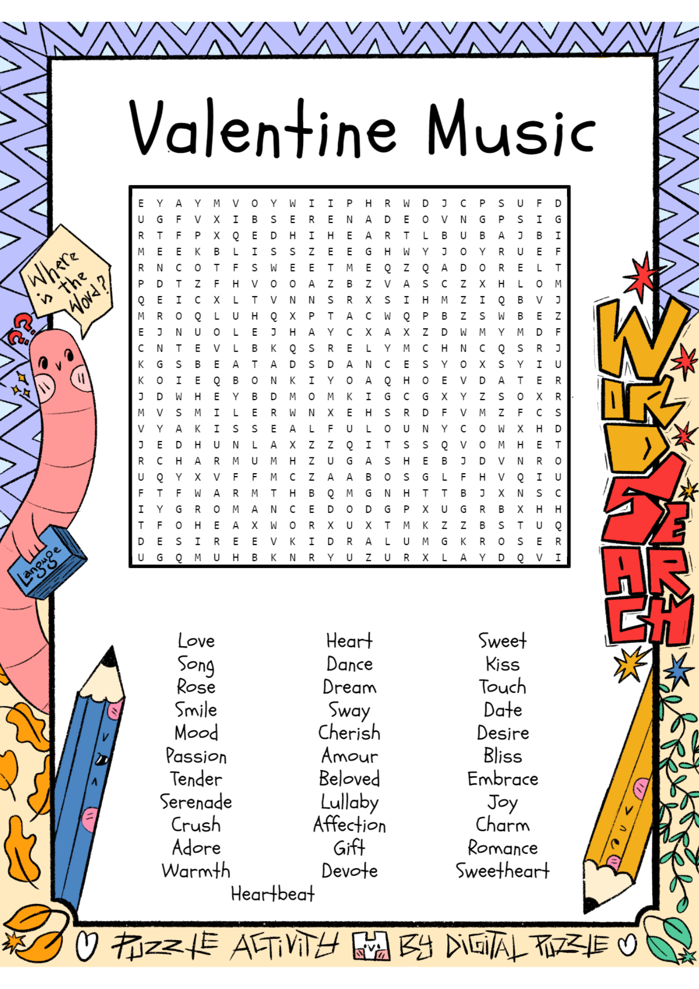 Valentine Music Word Search Puzzle Worksheet Activity Made By Teachers