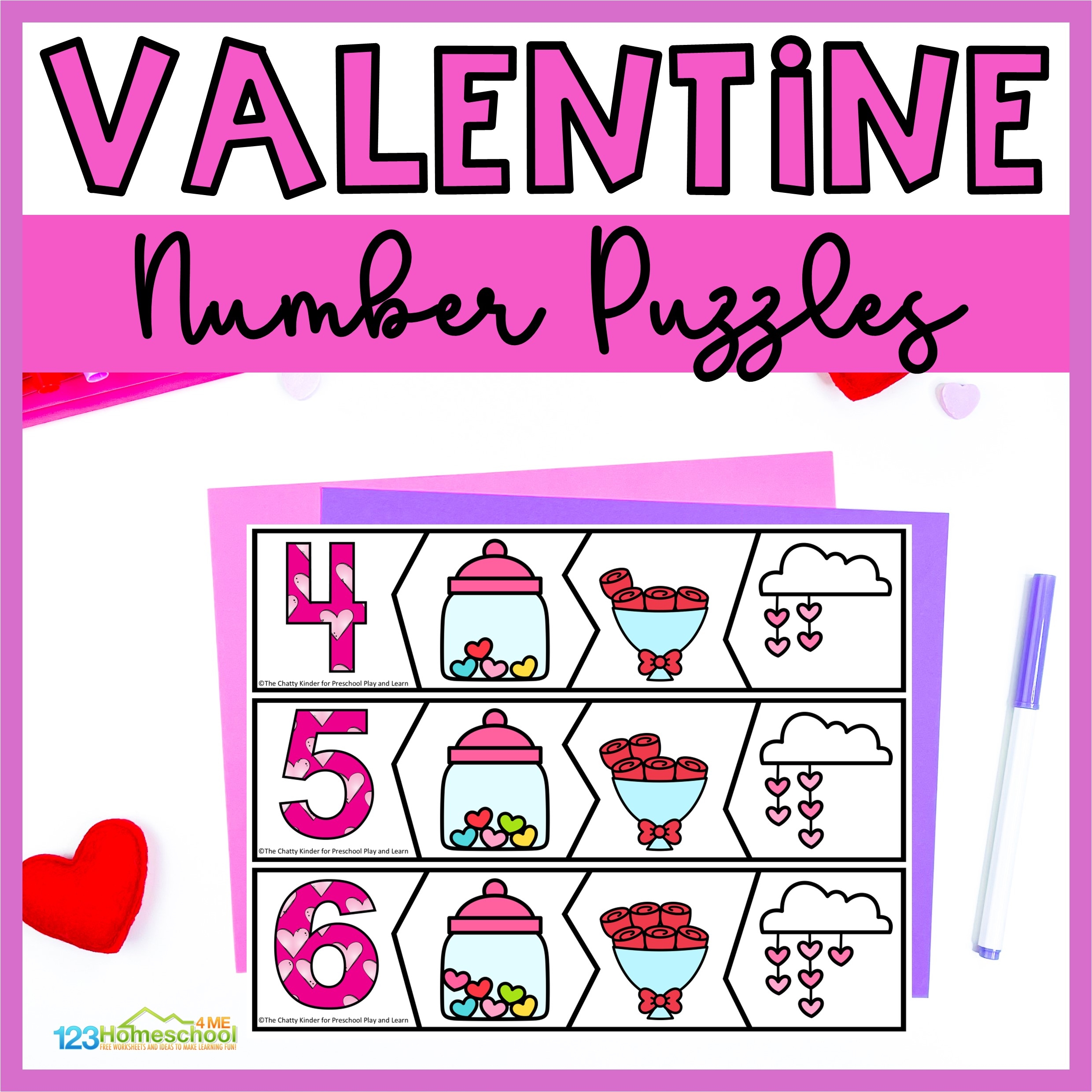 Valentine Math Puzzle Worksheets