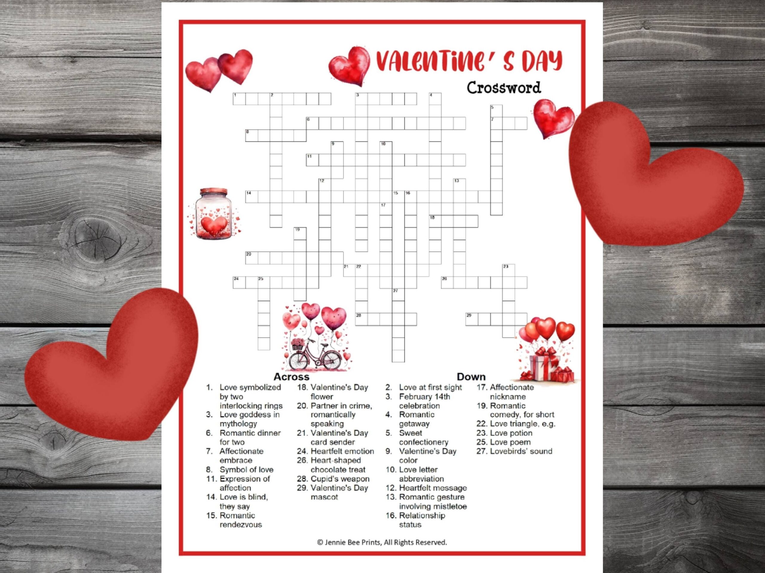 Valentine s Day Crossword Puzzle Family Friendly Fun Printable Valentine s Day Crossword Puzzle Family Friendly Fun Printable
