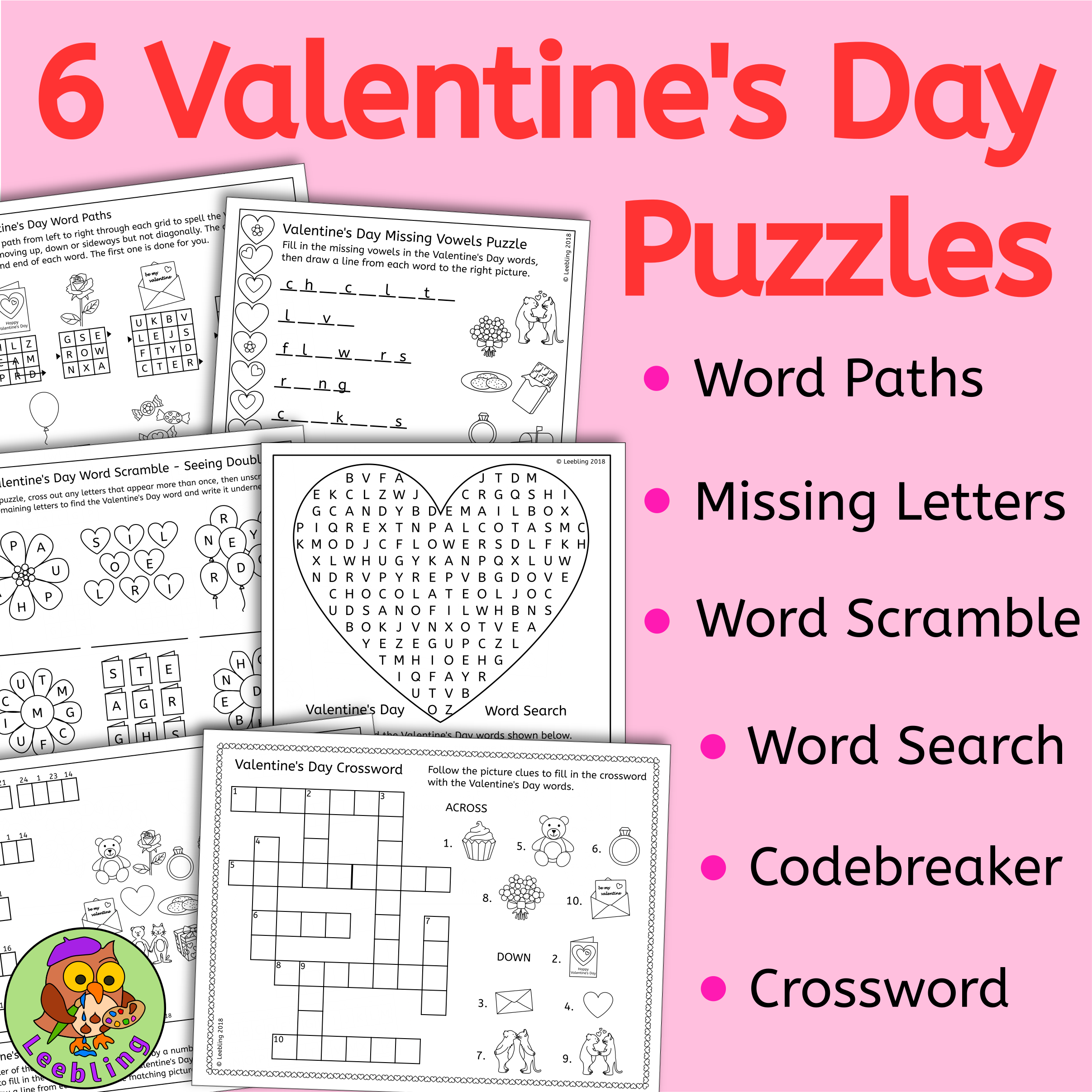 Valentine s Day Puzzle Activities Crossword Word Search And Valentine s Day Puzzle Activities Crossword Word Search And