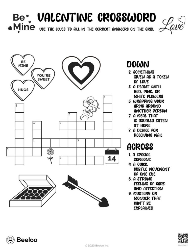 Valentine themed Crossword Puzzles Beeloo Printable Crafts And Activities For Kids