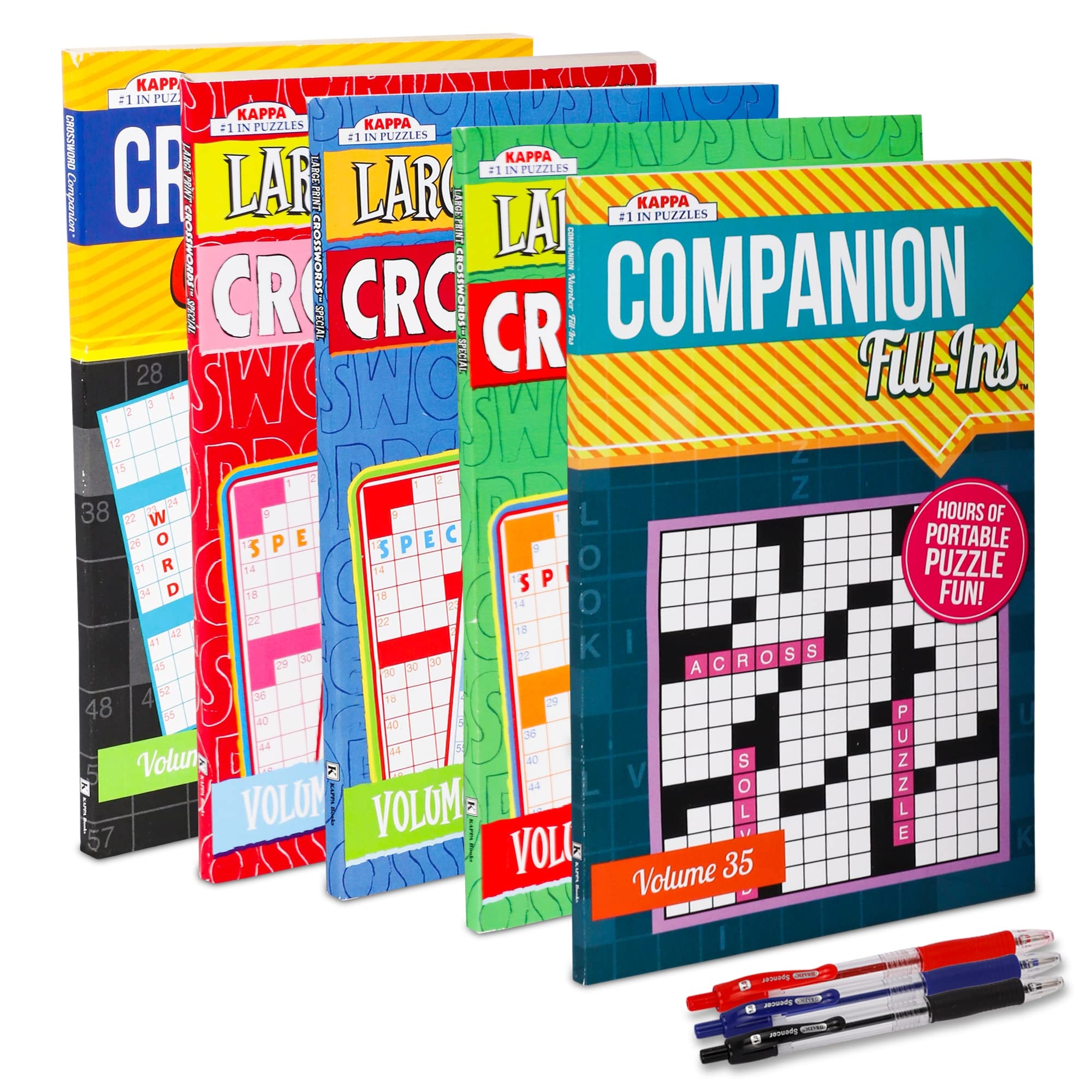 Variety Savings 5 Pack 450 Travel Size Crosswords Puzzle Books For Adults Aging Seniors Brain Stimulation Large Print Words Activity Books