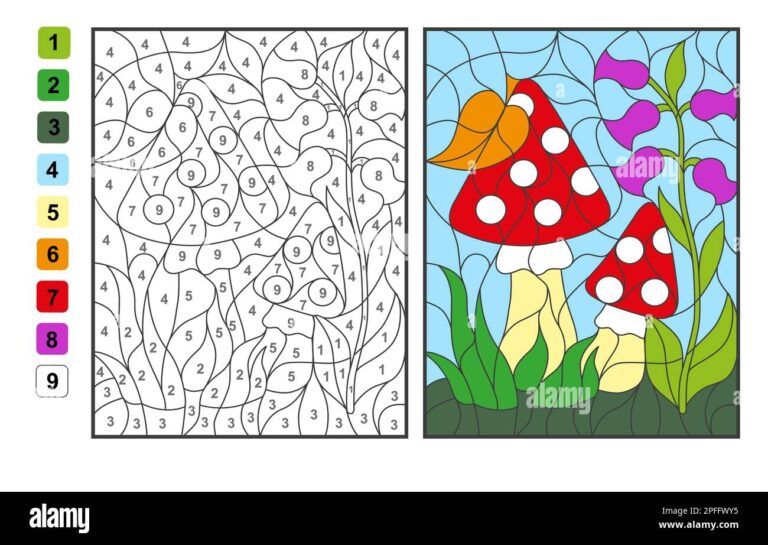 Vector Coloring Page Color By Numbers Amanita Mushrooms Puzzle Game For Children Education And Activities Stock Vector Image U0026 Art Alamy