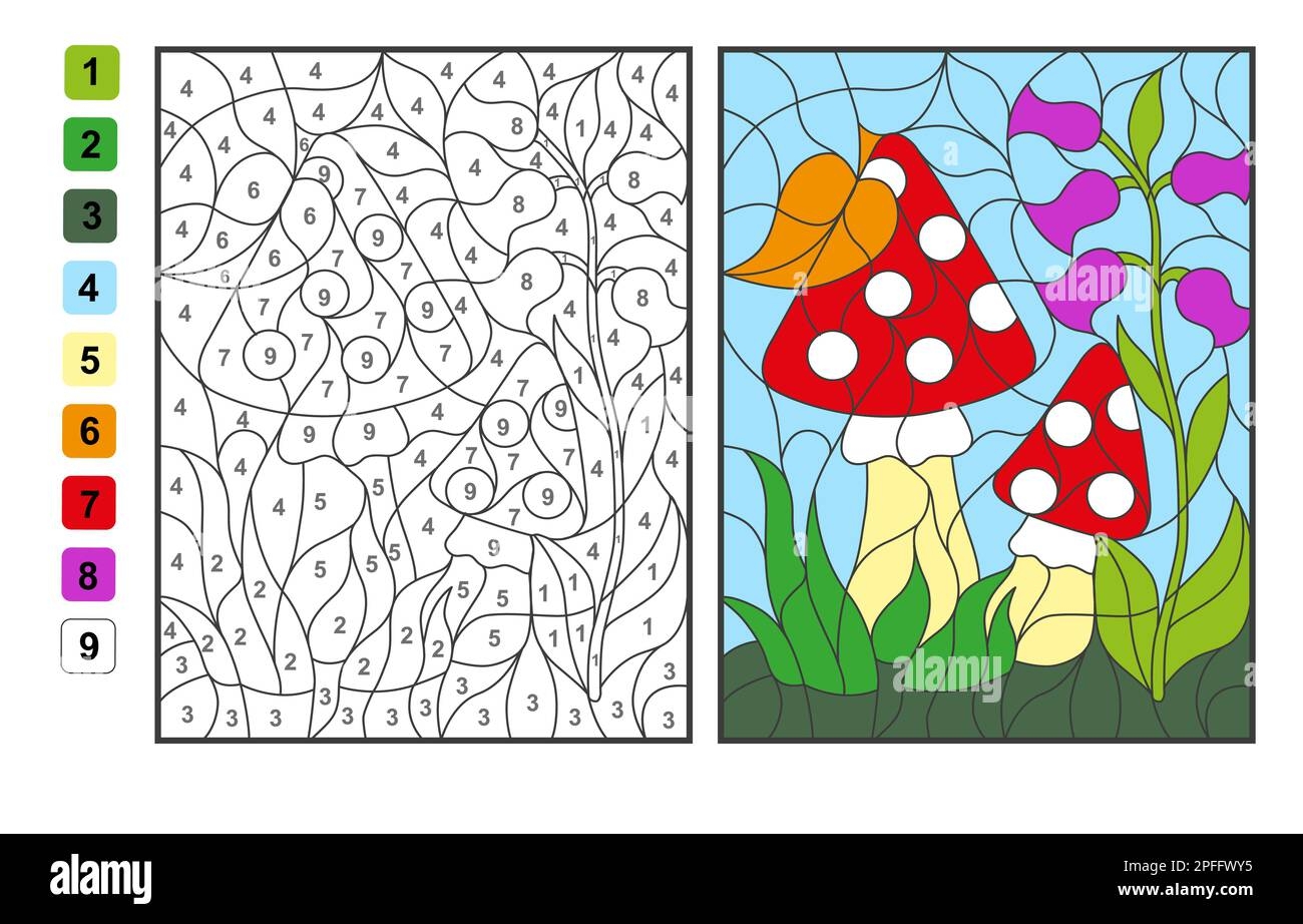 Vector Coloring Page Color By Numbers Amanita Mushrooms Puzzle Game For Children Education And Activities Stock Vector Image U0026 Art Alamy