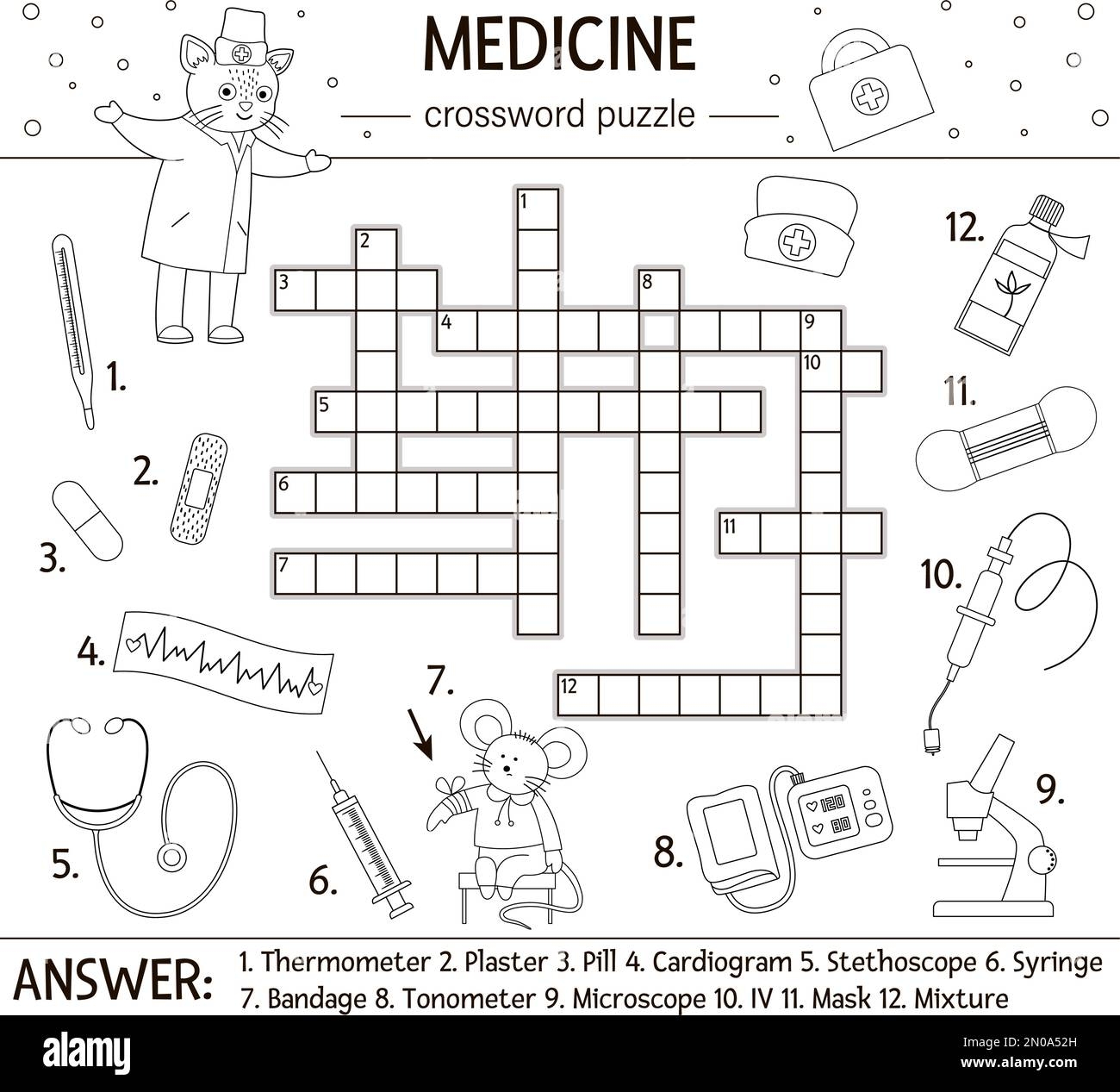 Vector Health Care Outline Crossword Puzzle Medicine Quiz For 