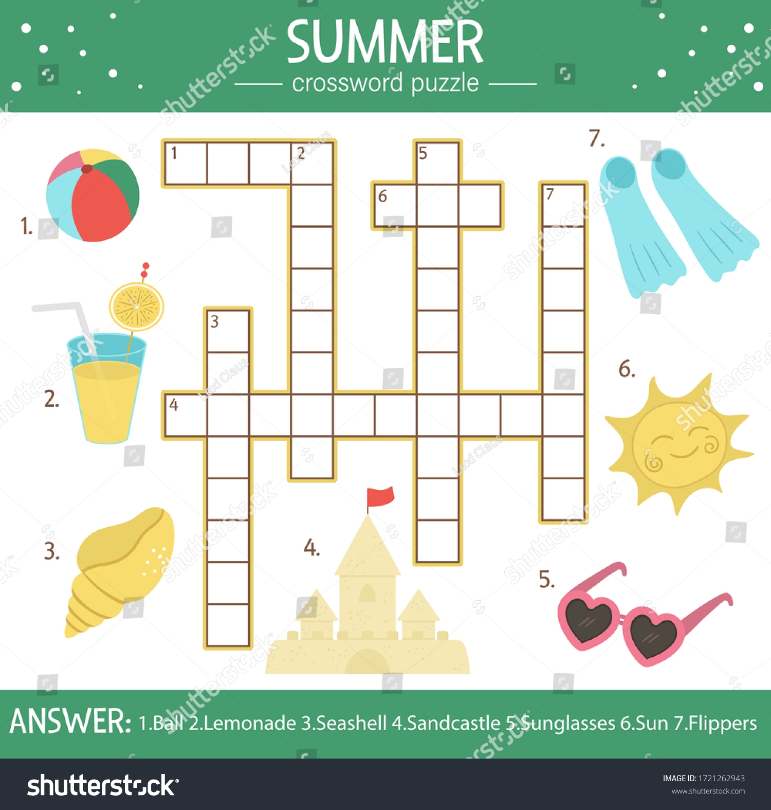 Vector Summer Crossword Puzzle Kids Simple Stock Vector Royalty Free 1721262943 Shutterstock