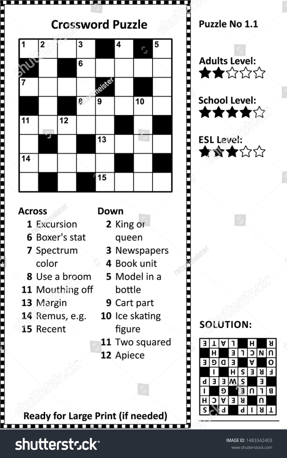 Vektor Stok Crossword Puzzle Grid Clues Solution Classic Tanpa Royalti 1483342403 Shutterstock