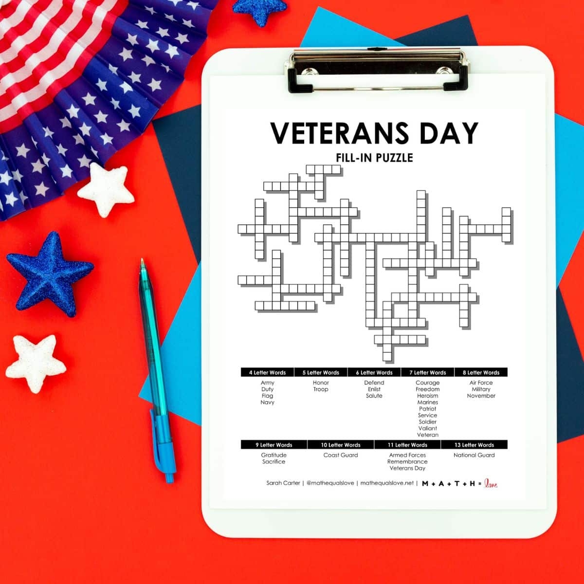 Veterans Crossword Puzzle Worksheet Answer