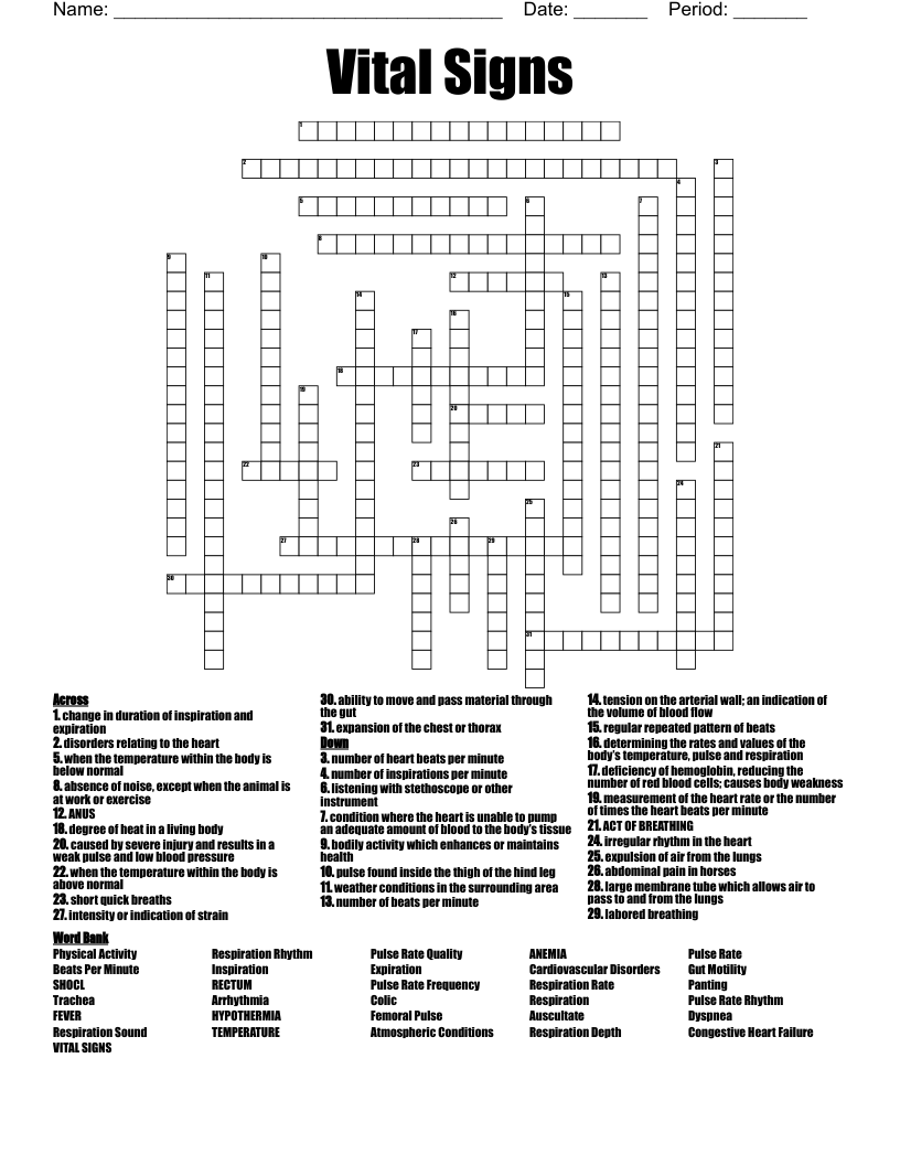 Vital Signs Crossword WordMint Vital Signs Crossword WordMint