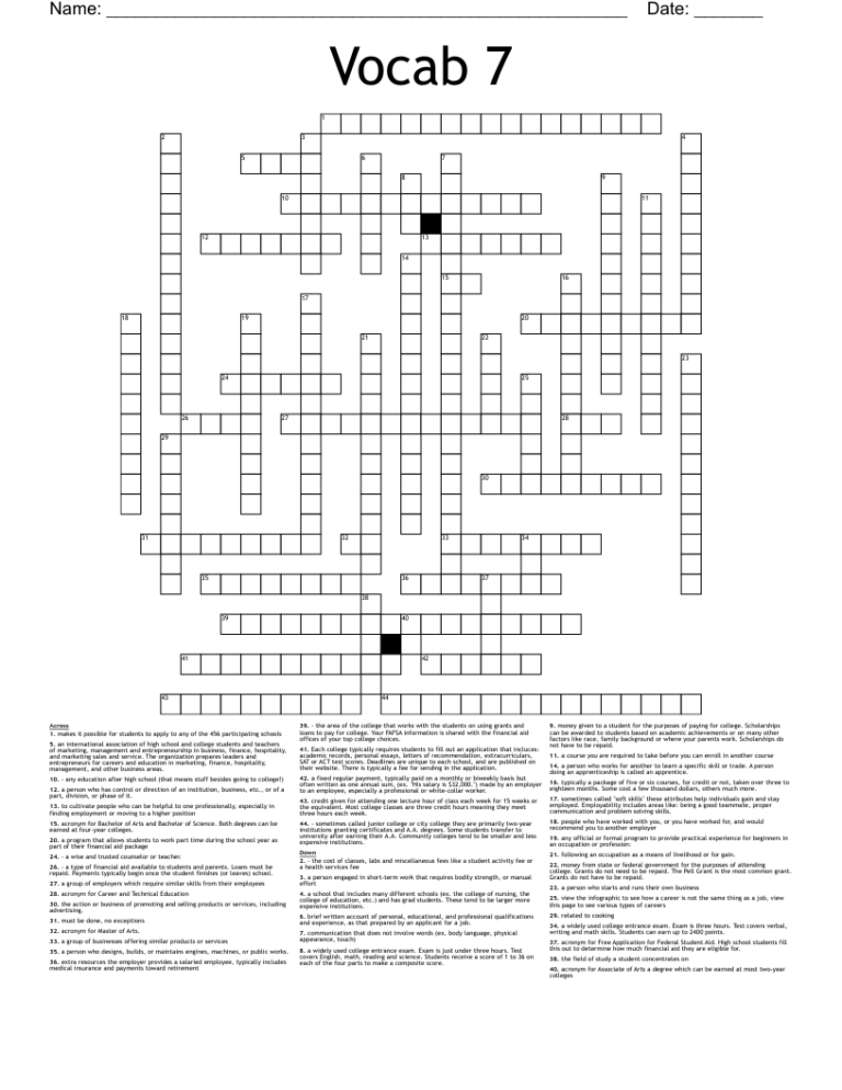 Vocab 7 Crossword WordMint